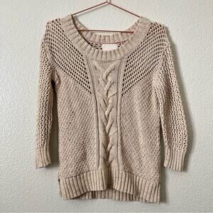 Banana Republic Heritage open knit 3/4 sleeve sweater heather oatmeal tan